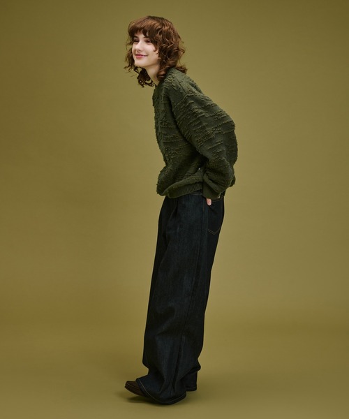 WETTEMPT(ウィテンプト)の「LOOPED JACQUARD TEXTURE KNIT / ループドジャカードテクスチャーニット(ニット/セーター・メンズ・カーキ/レッド・SMALL/MEDIUM/LARGE)」の14枚目の写真