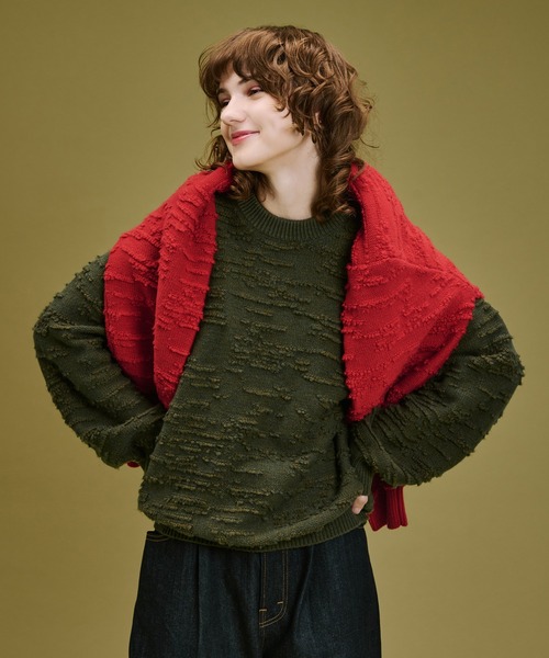WETTEMPT(ウィテンプト)の「LOOPED JACQUARD TEXTURE KNIT / ループドジャカードテクスチャーニット(ニット/セーター・メンズ・カーキ/レッド・SMALL/MEDIUM/LARGE)」の21枚目の写真