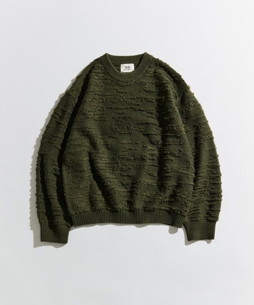 WETTEMPT(ウィテンプト)の「LOOPED JACQUARD TEXTURE KNIT / ループドジャカードテクスチャーニット(ニット/セーター・メンズ・カーキ/レッド・SMALL/MEDIUM/LARGE)」の3枚目の写真