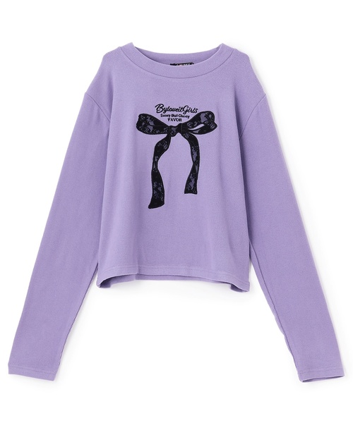 by LOVEiT（バイラビット）の「リボンパッチ長袖Tシャツ（Tシャツ/カットソー・キッズ・ブラック/グレー系/オフホワイト/ラベンダー・130cm/160cm/120cm/140cm/150cm）」の4枚目の写真