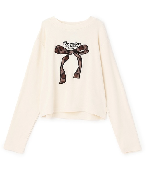 by LOVEiT（バイラビット）の「リボンパッチ長袖Tシャツ（Tシャツ/カットソー・キッズ・ブラック/グレー系/オフホワイト/ラベンダー・130cm/160cm/120cm/140cm/150cm）」の2枚目の写真