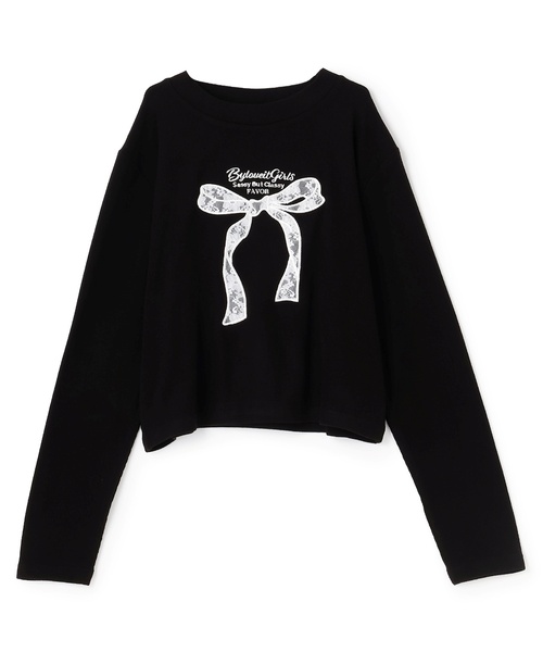 by LOVEiT（バイラビット）の「リボンパッチ長袖Tシャツ（Tシャツ/カットソー・キッズ・ブラック/グレー系/オフホワイト/ラベンダー・130cm/160cm/120cm/140cm/150cm）」の3枚目の写真