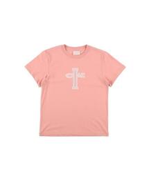 レースアップリケロゴクロップTシャツピンク