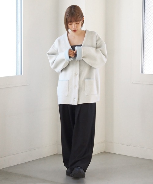 tiptop（ティップトップ）の「Wフェイス配色Vネックカーディガン（カーディガン/ボレロ・レディース・アイボリー/グレー/チャコールグレー/ピンク・FREE）」の10枚目の写真