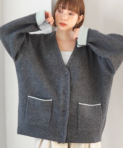 tiptop（ティップトップ）の「Wフェイス配色Vネックカーディガン（カーディガン/ボレロ・レディース・アイボリー/グレー/チャコールグレー/ピンク・FREE）」の18枚目の写真