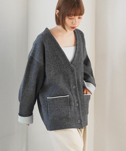 tiptop（ティップトップ）の「Wフェイス配色Vネックカーディガン（カーディガン/ボレロ・レディース・アイボリー/グレー/チャコールグレー/ピンク・FREE）」の20枚目の写真