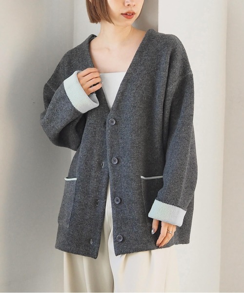 tiptop（ティップトップ）の「Wフェイス配色Vネックカーディガン（カーディガン/ボレロ・レディース・アイボリー/グレー/チャコールグレー/ピンク・FREE）」の21枚目の写真