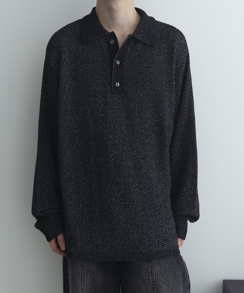 remer(リメール)の「ルーズドライニットポロシャツ(長袖)- loose dual yarn knit polo shirt(ポロシャツ・メンズ・オリーブ/ライトグレー/ブラック・LARGE/MEDIUM/SMALL/X-SMALL)」の1枚目の写真