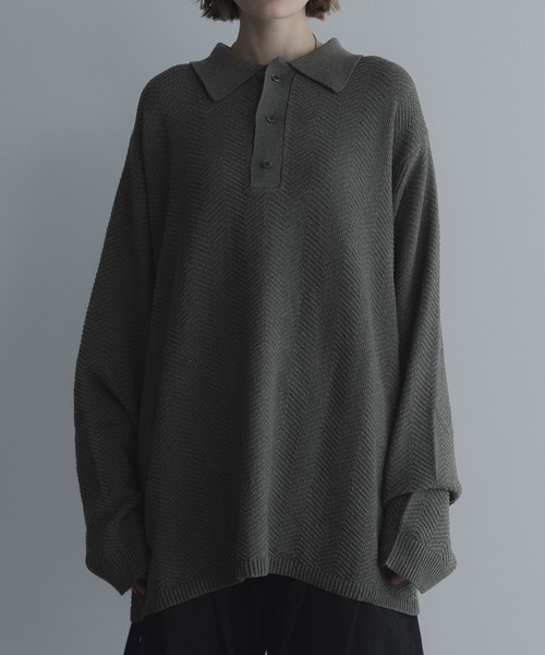 remer(リメール)の「ルーズドライニットポロシャツ(長袖)- loose dual yarn knit polo shirt(ポロシャツ・メンズ・オリーブ/ライトグレー/ブラック・LARGE/MEDIUM/SMALL/X-SMALL)」の10枚目の写真