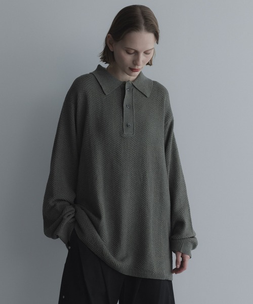 remer(リメール)の「ルーズドライニットポロシャツ(長袖)- loose dual yarn knit polo shirt(ポロシャツ・メンズ・オリーブ/ライトグレー/ブラック・LARGE/MEDIUM/SMALL/X-SMALL)」の9枚目の写真