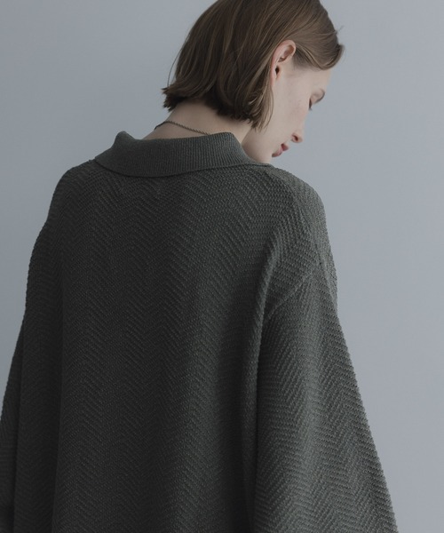 remer(リメール)の「ルーズドライニットポロシャツ(長袖)- loose dual yarn knit polo shirt(ポロシャツ・メンズ・オリーブ/ライトグレー/ブラック・LARGE/MEDIUM/SMALL/X-SMALL)」の11枚目の写真