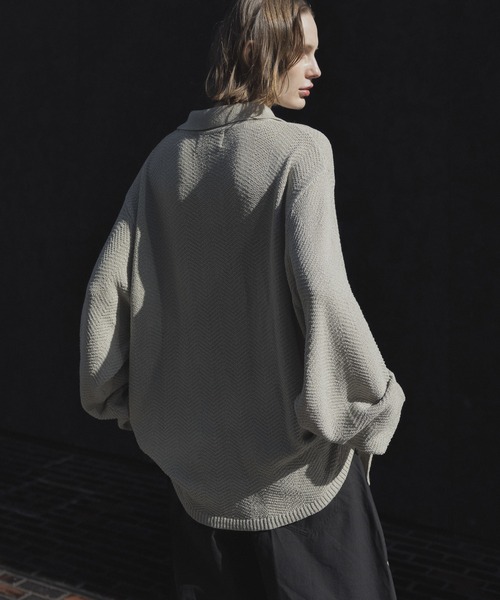 remer(リメール)の「ルーズドライニットポロシャツ(長袖)- loose dual yarn knit polo shirt(ポロシャツ・メンズ・オリーブ/ライトグレー/ブラック・LARGE/MEDIUM/SMALL/X-SMALL)」の8枚目の写真