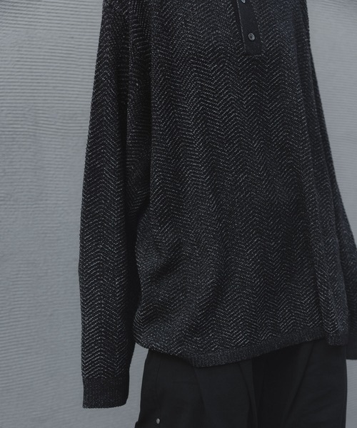 remer(リメール)の「ルーズドライニットポロシャツ(長袖)- loose dual yarn knit polo shirt(ポロシャツ・メンズ・オリーブ/ライトグレー/ブラック・LARGE/MEDIUM/SMALL/X-SMALL)」の6枚目の写真