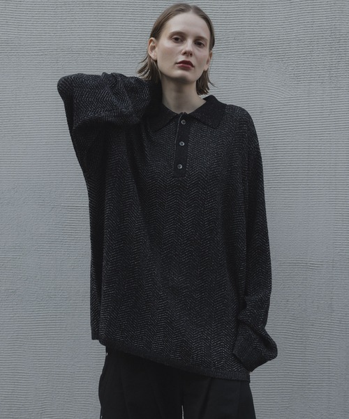 remer(リメール)の「ルーズドライニットポロシャツ(長袖)- loose dual yarn knit polo shirt(ポロシャツ・メンズ・オリーブ/ライトグレー/ブラック・LARGE/MEDIUM/SMALL/X-SMALL)」の4枚目の写真