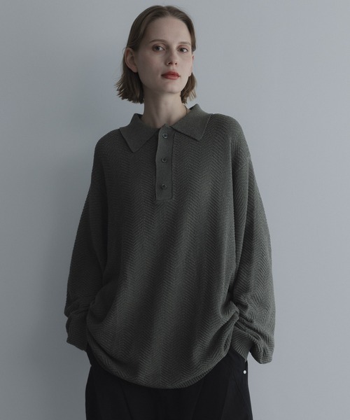 remer(リメール)の「ルーズドライニットポロシャツ(長袖)- loose dual yarn knit polo shirt(ポロシャツ・メンズ・オリーブ/ライトグレー/ブラック・LARGE/MEDIUM/SMALL/X-SMALL)」の15枚目の写真