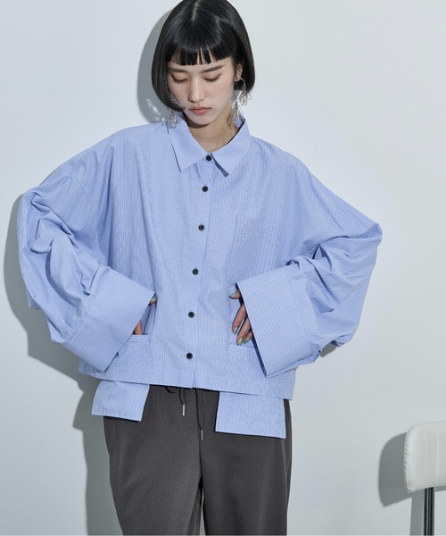 YONFA ⭐︎ラッフルポケットシャツ YONFA / ボクシークロップドシャツ (navy)