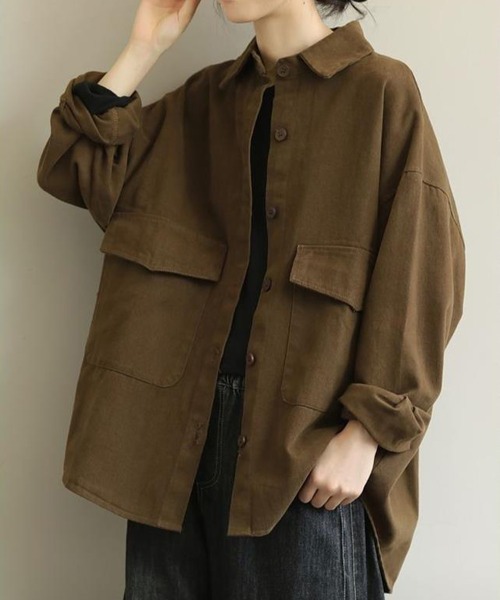 SallyLunn(サリーラン)の「オーバーサイズシャツジャケット(その他アウター・レディース・グレー/ブラウン・MEDIUM/LARGE)」の1枚目の写真