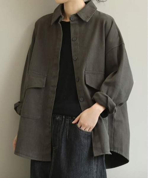 SallyLunn(サリーラン)の「オーバーサイズシャツジャケット(その他アウター・レディース・グレー/ブラウン・MEDIUM/LARGE)」の2枚目の写真