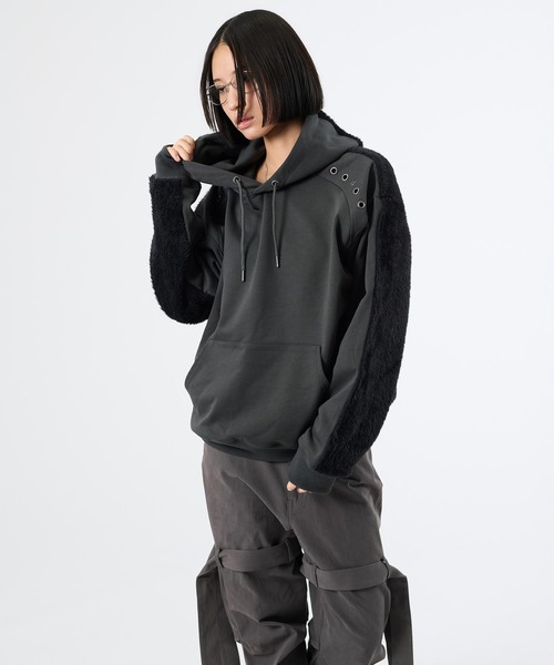 FTW（エフティダブリュー）の「KNIT DOCKING EYELET HOODIE（パーカー・レディース・チャコールグレー/ブラック・LARGE/MEDIUM/SMALL）」の2枚目の写真