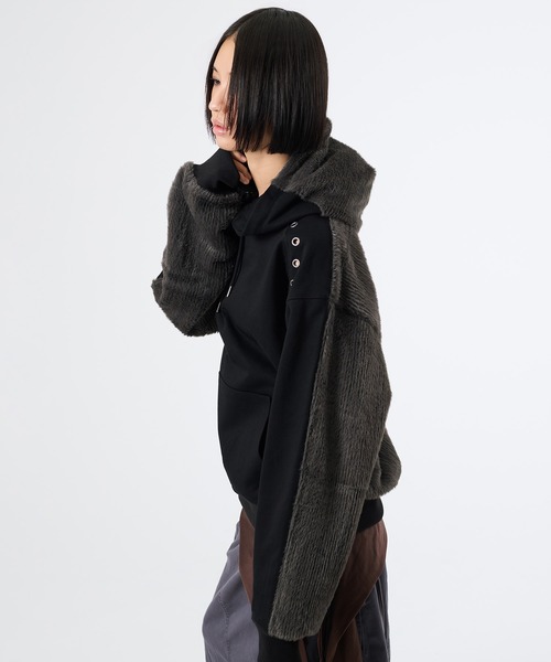 FTW（エフティダブリュー）の「KNIT DOCKING EYELET HOODIE（パーカー・レディース・チャコールグレー/ブラック・LARGE/MEDIUM/SMALL）」の3枚目の写真