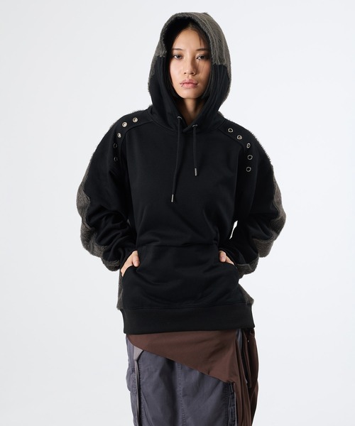 FTW（エフティダブリュー）の「KNIT DOCKING EYELET HOODIE（パーカー・レディース・チャコールグレー/ブラック・LARGE/MEDIUM/SMALL）」の4枚目の写真
