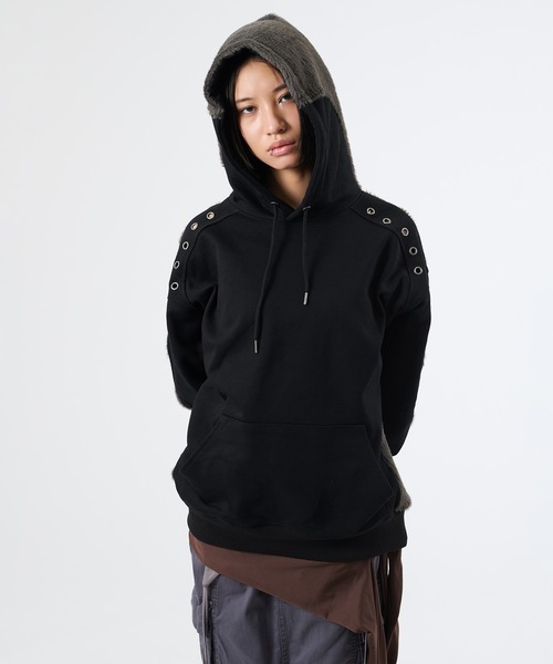 FTW（エフティダブリュー）の「KNIT DOCKING EYELET HOODIE（パーカー・レディース・チャコールグレー/ブラック・LARGE/MEDIUM/SMALL）」の5枚目の写真