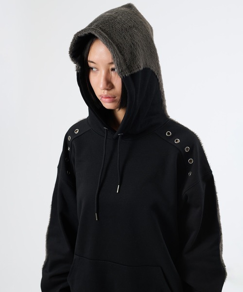 FTW（エフティダブリュー）の「KNIT DOCKING EYELET HOODIE（パーカー・レディース・チャコールグレー/ブラック・LARGE/MEDIUM/SMALL）」の6枚目の写真