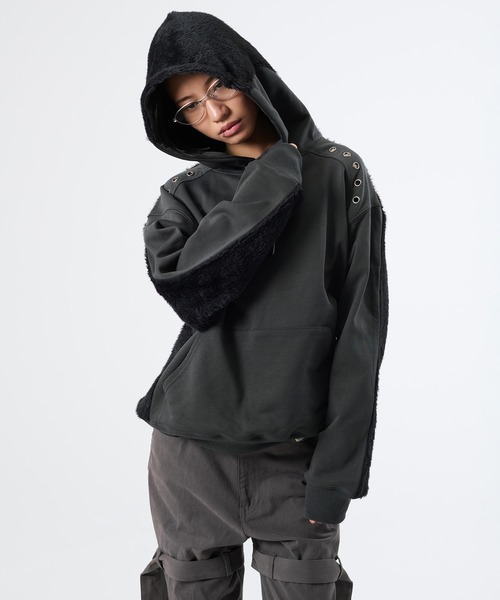 FTW（エフティダブリュー）の「KNIT DOCKING EYELET HOODIE（パーカー・レディース・チャコールグレー/ブラック・LARGE/MEDIUM/SMALL）」の19枚目の写真