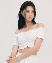 yui shirring top-white