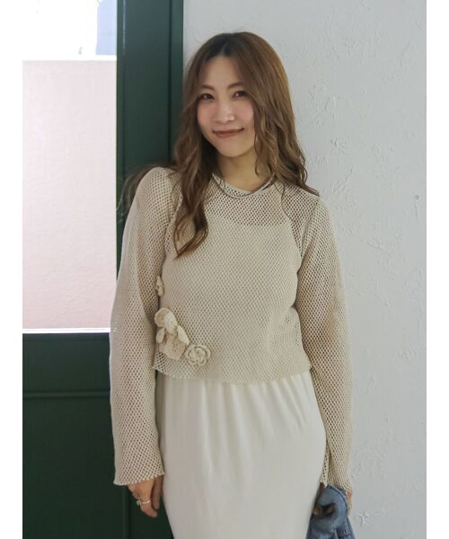 Ungrid(アングリッド)の「モチーフデザインメッシュロングスリーブTee(Tシャツ/カットソー・レディース・ブラック/アイボリー・FREE)」の1枚目の写真