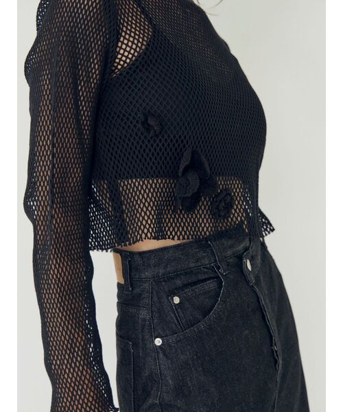 Ungrid(アングリッド)の「モチーフデザインメッシュロングスリーブTee(Tシャツ/カットソー・レディース・ブラック/アイボリー・FREE)」の4枚目の写真