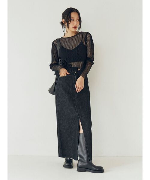 Ungrid(アングリッド)の「モチーフデザインメッシュロングスリーブTee(Tシャツ/カットソー・レディース・ブラック/アイボリー・FREE)」の6枚目の写真