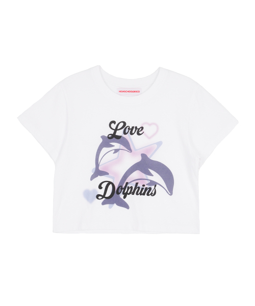 HIGH SCHOOL DISCO(ハイスクールディスコ)の「ラブリードルフィングラフィッククロップTシャツホワイト(Tシャツ/カットソー・レディース・その他・FREE)」の1枚目の写真
