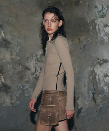 LINE RIBBED KNIT ZIP-UP, BEIGE