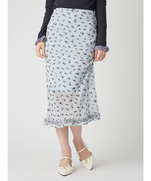 LILY BROWN（リリーブラウン）の「プリントシフォンバイアスミディスカート（スカート・レディース・ライトベージュ/サックスブルー/ネイビー・0/1）」の3枚目の写真