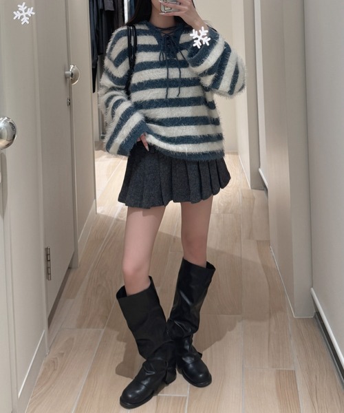 nemne store(ネンネストア)の「スキッパーボーダーニット(ニット/セーター・レディース・ブラック系/ブルー系・フリー)」の5枚目の写真