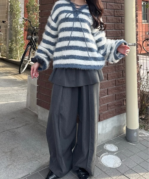 nemne store(ネンネストア)の「スキッパーボーダーニット(ニット/セーター・レディース・ブラック系/ブルー系・フリー)」の6枚目の写真