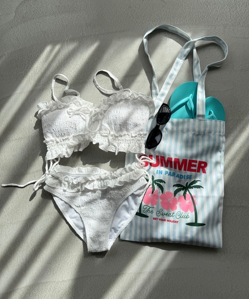 SANSeLF(サンセルフ)の「【SANSeLF】フリルシャーリングスイムウェア saws26s005(水着・レディース・ホワイト・M/L)」の1枚目の写真