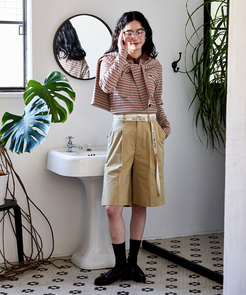 FREAK'S STORE(フリークスストア)の「<新色追加>FRUIT OF THE LOOM × FREAK'S STORE/フルーツオブザルーム 別注 ロゴベルト付き ツイル ショートパンツ/トリミング(その他パンツ・レディース・ピンク/ベージュ/ネイビー/オリーブ・SMALL/MEDIUM)」の5枚目の写真