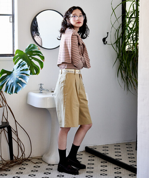FREAK'S STORE(フリークスストア)の「<新色追加>FRUIT OF THE LOOM × FREAK'S STORE/フルーツオブザルーム 別注 ロゴベルト付き ツイル ショートパンツ/トリミング(その他パンツ・レディース・ピンク/ベージュ/ネイビー/オリーブ・SMALL/MEDIUM)」の7枚目の写真