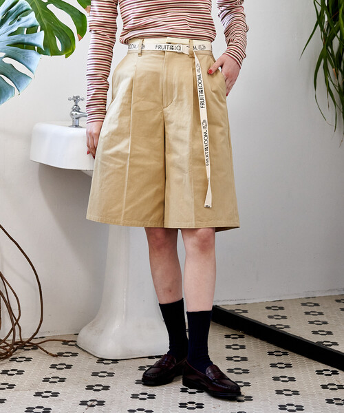 FREAK'S STORE(フリークスストア)の「<新色追加>FRUIT OF THE LOOM × FREAK'S STORE/フルーツオブザルーム 別注 ロゴベルト付き ツイル ショートパンツ/トリミング(その他パンツ・レディース・ピンク/ベージュ/ネイビー/オリーブ・SMALL/MEDIUM)」の13枚目の写真