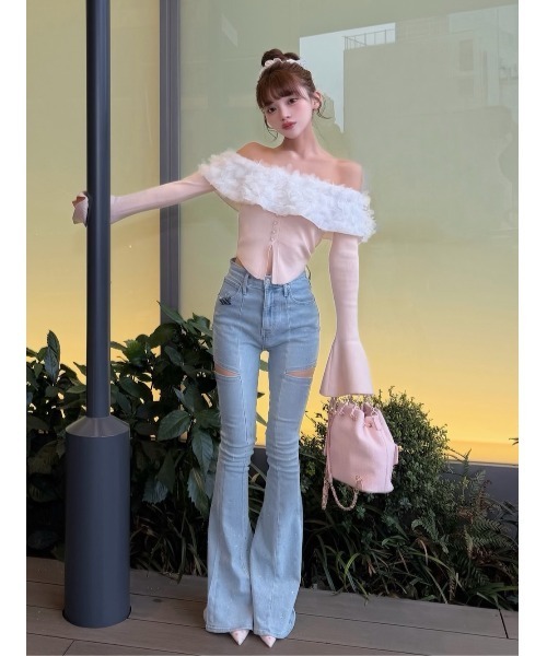 Darich ドロップビジューフレアデニムパンツ Sサイズ ドロップビジューフレアデニムパンツ（デニムパンツ）｜Darich