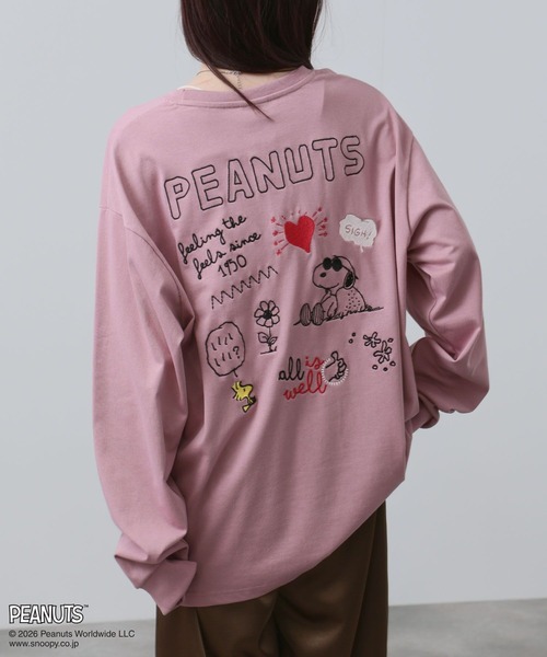 PEANUTS(ピーナッツ)の「【PEANUTS/ピーナッツ】刺繍 クルーネック 長袖Tシャツ(Tシャツ/カットソー・メンズ・ブラック/ピンク・S/M/L/XL)」の3枚目の写真