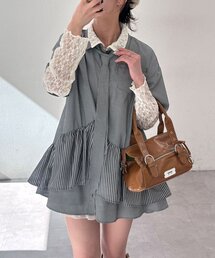 CIAOPANIC（チャオパニック）の「【半袖ver. 4 25(土)0:00~販売開始】ネクタイ付きティアードチュニックシャツワンピース（シャツ/ブラウス）」