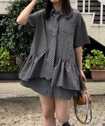 【長袖/半袖展開】ネクタイ付きティアードチュニックシャツワンピース