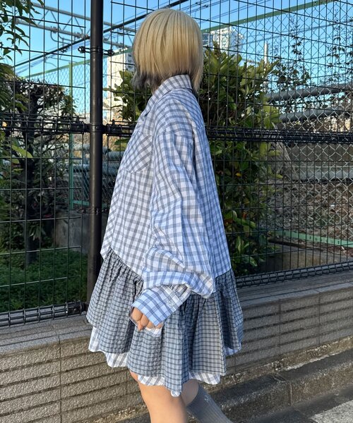 CIAOPANIC(チャオパニック)の「ネクタイ付きティアードチュニックシャツワンピース(シャツ/ブラウス・レディース・ブルー/サックスブルー/イエロー/グリーン/ホワイト/ピンク/ベージュ・ONE SIZE)」の12枚目の写真