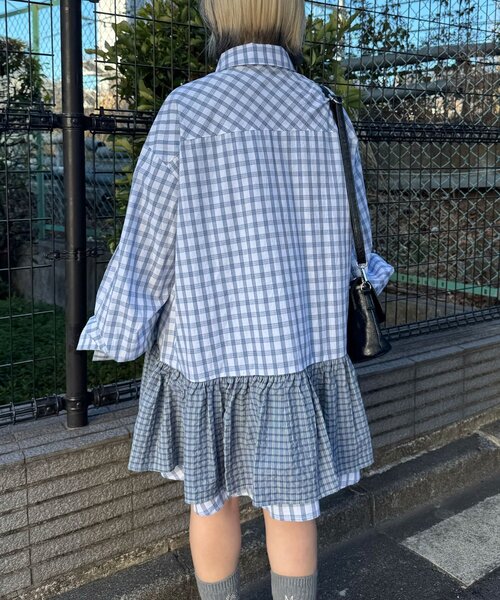 CIAOPANIC(チャオパニック)の「ネクタイ付きティアードチュニックシャツワンピース(シャツ/ブラウス・レディース・ブルー/サックスブルー/イエロー/グリーン/ホワイト/ピンク/ベージュ・ONE SIZE)」の13枚目の写真