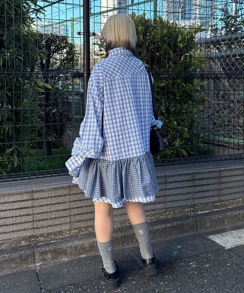 CIAOPANIC(チャオパニック)の「ネクタイ付きティアードチュニックシャツワンピース(シャツ/ブラウス・レディース・ブルー/サックスブルー/イエロー/グリーン/ホワイト/ピンク/ベージュ・ONE SIZE)」の15枚目の写真