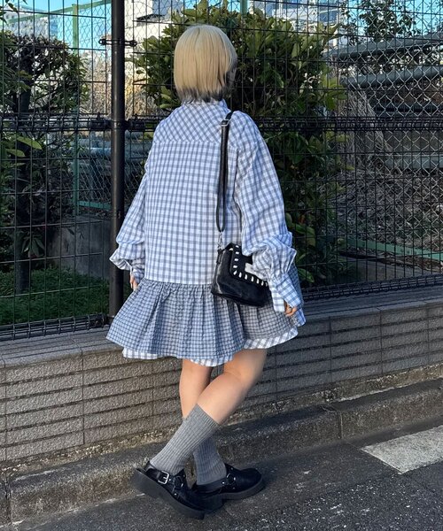 CIAOPANIC(チャオパニック)の「ネクタイ付きティアードチュニックシャツワンピース(シャツ/ブラウス・レディース・ブルー/サックスブルー/イエロー/グリーン/ホワイト/ピンク/ベージュ・ONE SIZE)」の16枚目の写真