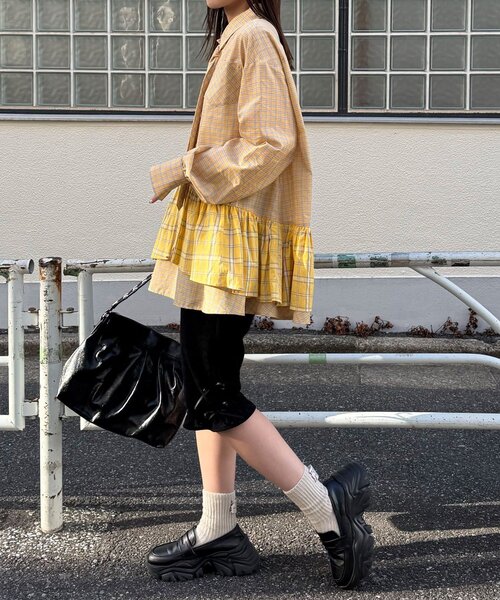 CIAOPANIC(チャオパニック)の「ネクタイ付きティアードチュニックシャツワンピース(シャツ/ブラウス・レディース・ブルー/サックスブルー/イエロー/グリーン/ホワイト/ピンク/ベージュ・ONE SIZE)」の22枚目の写真